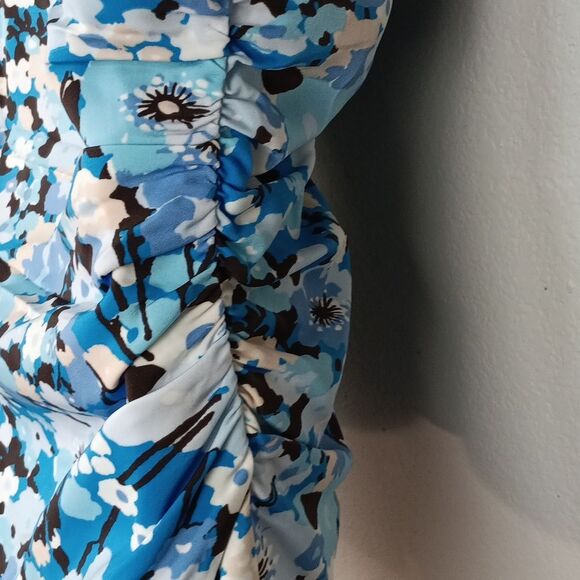 Rails Women Lisa Top Blue / White Long Sleeve Button Down Ruched Floral Top sz M - Picture 9 of 14